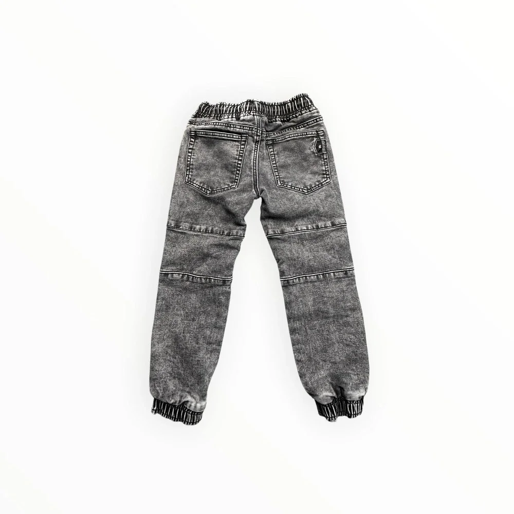 St. Goliath Denim Joggers Boys 5 Black Acid Wash Moto Biker Pants Ribbed‎ Cuffs